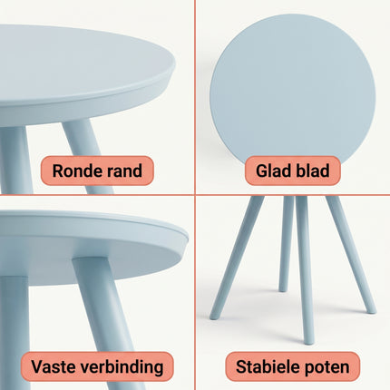 Cheqo® Kindertafel Rond Pastel Blauw - Detail Split
