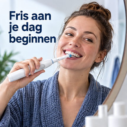 Cheqo® Elektrische Tandenborstel - Roterend - Oplaadbaar - Ronde Borstelkop - 3 Poetsstanden - 2-Minuten Timer - met Reisetui - Opzetborstels - Wit - voor Volwassenen - Oscillerend - USB-C — infographic 1