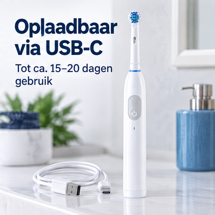 Cheqo® Elektrische Tandenborstel - Roterend - Oplaadbaar - Ronde Borstelkop - 3 Poetsstanden - 2-Minuten Timer - met Reisetui - Opzetborstels - Wit - voor Volwassenen - Oscillerend - USB-C — infographic 6