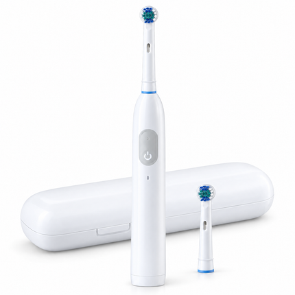 Cheqo® Elektrische Tandenborstel - Roterend - Oplaadbaar - Ronde Borstelkop - 3 Poetsstanden - 2-Minuten Timer - met Reisetui - Opzetborstels - Wit - voor Volwassenen - Oscillerend - USB-C — hoofdbeeld