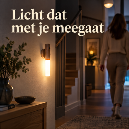 Cheqo® Nachtlampje met Bewegingssensor - Draadloze Wandlamp - LED Nachtlamp - USB Oplaadbaar - Magnetisch - Sensor Lampje - Muurlamp Binnen - Trapverlichting - Kastverlichting - Bedlamp voor Slaapkamer en Kinderkamer - Warm Wit - Houten Wandlamp — infographic 1