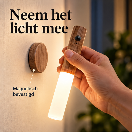 Cheqo® Nachtlampje met Bewegingssensor - Draadloze Wandlamp - LED Nachtlamp - USB Oplaadbaar - Magnetisch - Sensor Lampje - Muurlamp Binnen - Trapverlichting - Kastverlichting - Bedlamp voor Slaapkamer en Kinderkamer - Warm Wit - Houten Wandlamp — infographic 2