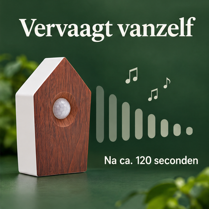 Cheqo® Vogelgeluiden Huisje met Sensor - Vogelhuisje met Geluid - Vogelzang Box - Bewegingssensor - Bewegingsmelder - Singing Bird Box - Vogelgekwetter - Natuurgeluiden - Houtlook Vogelhuisje - Decoratieve Luidspreker - voor Toilet en Badkamer — infographic 3