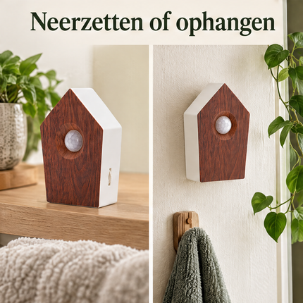 Cheqo® Vogelgeluiden Huisje met Sensor - Vogelhuisje met Geluid - Vogelzang Box - Bewegingssensor - Bewegingsmelder - Singing Bird Box - Vogelgekwetter - Natuurgeluiden - Houtlook Vogelhuisje - Decoratieve Luidspreker - voor Toilet en Badkamer — infographic 5