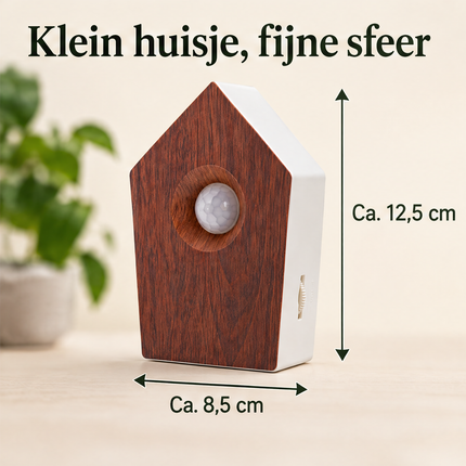Cheqo® Vogelgeluiden Huisje met Sensor - Vogelhuisje met Geluid - Vogelzang Box - Bewegingssensor - Bewegingsmelder - Singing Bird Box - Vogelgekwetter - Natuurgeluiden - Houtlook Vogelhuisje - Decoratieve Luidspreker - voor Toilet en Badkamer — infographic 6