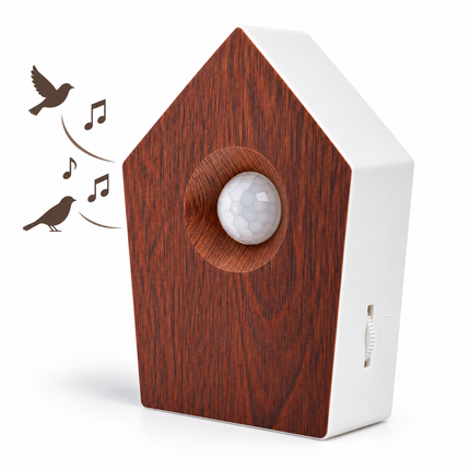 Cheqo® Vogelgeluiden Huisje met Sensor - Vogelhuisje met Geluid - Vogelzang Box - Bewegingssensor - Bewegingsmelder - Singing Bird Box - Vogelgekwetter - Natuurgeluiden - Houtlook Vogelhuisje - Decoratieve Luidspreker - voor Toilet en Badkamer — hoofdbeeld