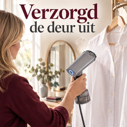 Cheqo® Kledingstomer 2 in 1 - Handheld Handstomer - Stoomapparaat Kleding - Kleding Stomer - Ontkreuker - Stoomstrijkijzer - Stoomreiniger - Garment Steamer - Steamer voor Kleding voor Thuis en op Reis - Verticaal en Horizontaal — infographic 1