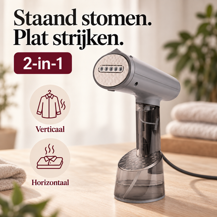 Cheqo® Kledingstomer 2 in 1 - Handheld Handstomer - Stoomapparaat Kleding - Kleding Stomer - Ontkreuker - Stoomstrijkijzer - Stoomreiniger - Garment Steamer - Steamer voor Kleding voor Thuis en op Reis - Verticaal en Horizontaal — infographic 2