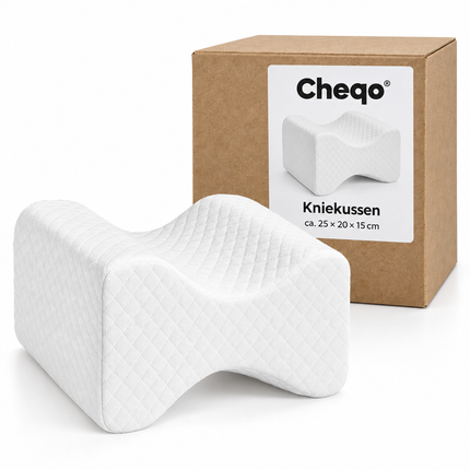 Cheqo® Kniekussen - Beenkussen - Kniekussen voor in Bed - Kniekussen voor Zijslapers - Orthopedisch Kniekussen - Ergonomisch Beenkussen - Zijslaapkussen - Kussen tussen Benen - Memory Foam Kussen - Kniekussen tegen Rugpijn - Schootkussen — Cheqo verpakkingsconcept