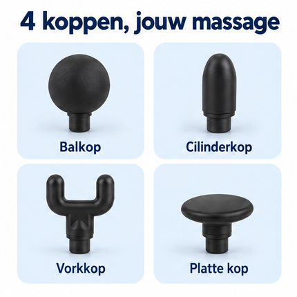 Cheqo® Massagepistool met 4 Opzetstukken - Massage Gun - Massageapparaat met Verlengarm - Nekmassage - Rugmassage - Schoudermassage - Spiermassage - Spierherstel - Triggerpoint Massage - Sportmassage - Zelfmassage - Massage Pistool Wit — infographic 2