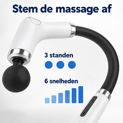 Cheqo® Massagepistool met 4 Opzetstukken - Massage Gun - Massageapparaat met Verlengarm - Nekmassage - Rugmassage - Schoudermassage - Spiermassage - Spierherstel - Triggerpoint Massage - Sportmassage - Zelfmassage - Massage Pistool Wit — infographic 3