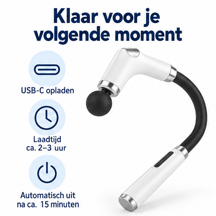 Cheqo® Massagepistool met 4 Opzetstukken - Massage Gun - Massageapparaat met Verlengarm - Nekmassage - Rugmassage - Schoudermassage - Spiermassage - Spierherstel - Triggerpoint Massage - Sportmassage - Zelfmassage - Massage Pistool Wit — infographic 5