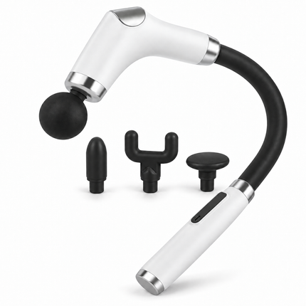 Cheqo® Massagepistool met 4 Opzetstukken - Massage Gun - Massageapparaat met Verlengarm - Nekmassage - Rugmassage - Schoudermassage - Spiermassage - Spierherstel - Triggerpoint Massage - Sportmassage - Zelfmassage - Massage Pistool Wit — hoofdbeeld