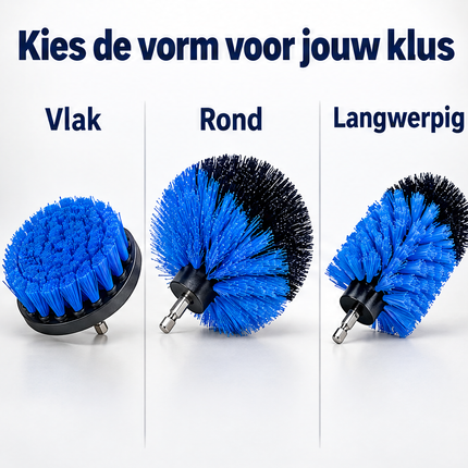 Cheqo® Borstelset voor Boormachine - Boorborstel Set van 7 - Reinigingsborstel Boormachine - Schoonmaakborstel - Schrobborstel - Opzetstuk voor Boormachine - Drill Brush - voor Auto - Badkamer en Voegen - Velgenborstel - met Verlengstuk — infographic 3