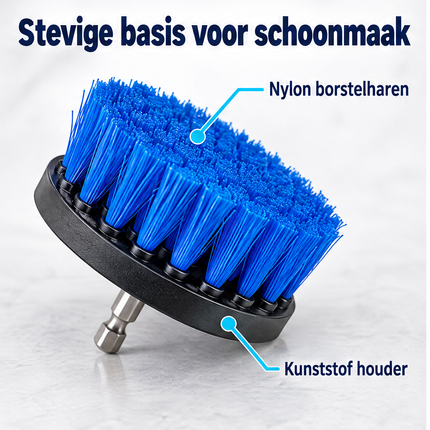Cheqo® Borstelset voor Boormachine - Boorborstel Set van 7 - Reinigingsborstel Boormachine - Schoonmaakborstel - Schrobborstel - Opzetstuk voor Boormachine - Drill Brush - voor Auto - Badkamer en Voegen - Velgenborstel - met Verlengstuk — infographic 5