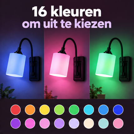 Cheqo® Wandlamp Draadloos op Batterij - Draadloze Sfeerverlichting met Afstandsbediening - 16 Kleuren RGB - Dimbaar - Nachtlamp - Leeslamp - Bedlamp - Sfeerlamp voor Binnen - Wandverlichting voor Slaapkamer - Woonkamer en Hal — infographic 2