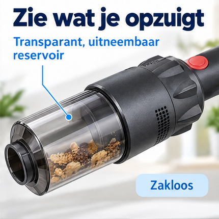 Cheqo® Kruimeldief - Handstofzuiger - Draadloos - Kruimelzuiger - Snoerloos - Autostofzuiger - Auto Stofzuiger - Cycloon - Zakloos - Mini Stofzuiger - USB Oplaadbaar - met Opzetstukken - Kierenzuiger - Compact - voor Auto en Huis - Draagbaar — infographic 3