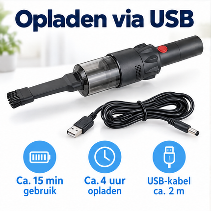 Cheqo® Kruimeldief - Handstofzuiger - Draadloos - Kruimelzuiger - Snoerloos - Autostofzuiger - Auto Stofzuiger - Cycloon - Zakloos - Mini Stofzuiger - USB Oplaadbaar - met Opzetstukken - Kierenzuiger - Compact - voor Auto en Huis - Draagbaar — infographic 4