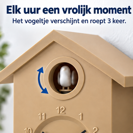 Cheqo® Koekoeksklok Modern - Wandklok - Minimalistische Koekoeksklok - Cuckoo Clock - Cuckoo Klok - Koekoeksklok Beige - Klok - Koekoeksklok voor Kinderen - Koekoeksklok voor Woonkamer - Koekkoeksklok - Vogelklok — infographic 1