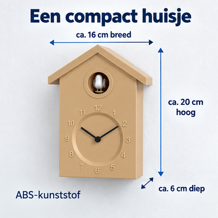 Cheqo® Koekoeksklok Modern - Wandklok - Minimalistische Koekoeksklok - Cuckoo Clock - Cuckoo Klok - Koekoeksklok Beige - Klok - Koekoeksklok voor Kinderen - Koekoeksklok voor Woonkamer - Koekkoeksklok - Vogelklok — infographic 4
