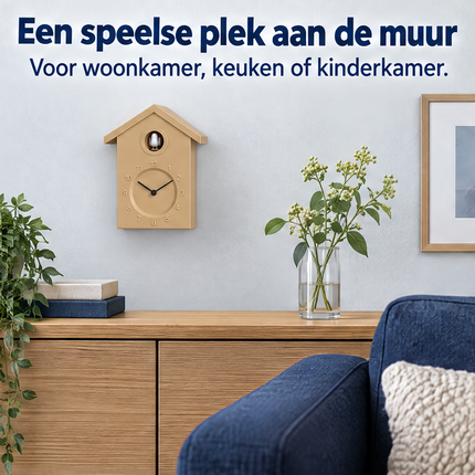 Cheqo® Koekoeksklok Modern - Wandklok - Minimalistische Koekoeksklok - Cuckoo Clock - Cuckoo Klok - Koekoeksklok Beige - Klok - Koekoeksklok voor Kinderen - Koekoeksklok voor Woonkamer - Koekkoeksklok - Vogelklok — infographic 5