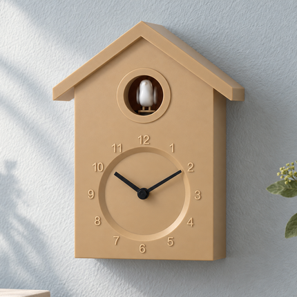 Cheqo® Koekoeksklok Modern - Wandklok - Minimalistische Koekoeksklok - Cuckoo Clock - Cuckoo Klok - Koekoeksklok Beige - Klok - Koekoeksklok voor Kinderen - Koekoeksklok voor Woonkamer - Koekkoeksklok - Vogelklok — hoofdbeeld