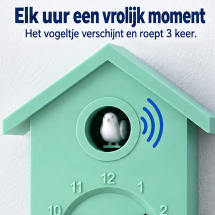 Cheqo® Koekoeksklok Modern - Wandklok - Cuckoo Clock - Minimalistische Koekoek - Klok - Stijlvol Design - voor Woonkamer met Geluid - Scandinavisch - voor Kinderkamer en Keuken - Lichtgroen Pastel — infographic 1