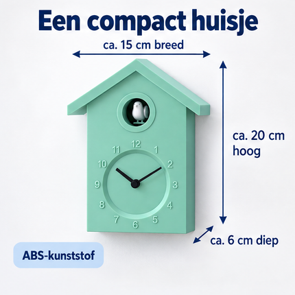 Cheqo® Koekoeksklok Modern - Wandklok - Cuckoo Clock - Minimalistische Koekoek - Klok - Stijlvol Design - voor Woonkamer met Geluid - Scandinavisch - voor Kinderkamer en Keuken - Lichtgroen Pastel — infographic 4