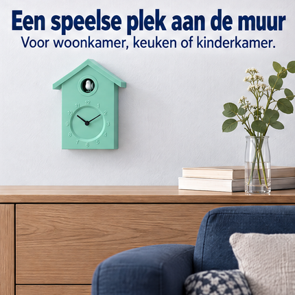 Cheqo® Koekoeksklok Modern - Wandklok - Cuckoo Clock - Minimalistische Koekoek - Klok - Stijlvol Design - voor Woonkamer met Geluid - Scandinavisch - voor Kinderkamer en Keuken - Lichtgroen Pastel — infographic 5