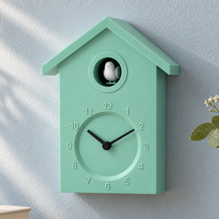 Cheqo® Koekoeksklok Modern - Wandklok - Cuckoo Clock - Minimalistische Koekoek - Klok - Stijlvol Design - voor Woonkamer met Geluid - Scandinavisch - voor Kinderkamer en Keuken - Lichtgroen Pastel — hoofdbeeld