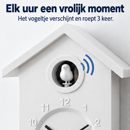 Cheqo® Koekoeksklok Modern - Wandklok - Minimalistische Koekoeksklok - Cuckoo Clock - Cuckoo Klok - Koekoeksklok Wit - Klok - Koekoeksklok voor Kinderen - Koekoeksklok voor Woonkamer - Koekkoeksklok - Vogelklok — infographic 1