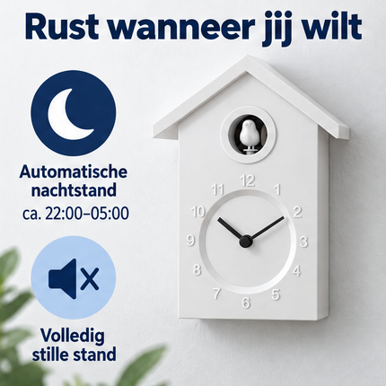 Cheqo® Koekoeksklok Modern - Wandklok - Minimalistische Koekoeksklok - Cuckoo Clock - Cuckoo Klok - Koekoeksklok Wit - Klok - Koekoeksklok voor Kinderen - Koekoeksklok voor Woonkamer - Koekkoeksklok - Vogelklok — infographic 2