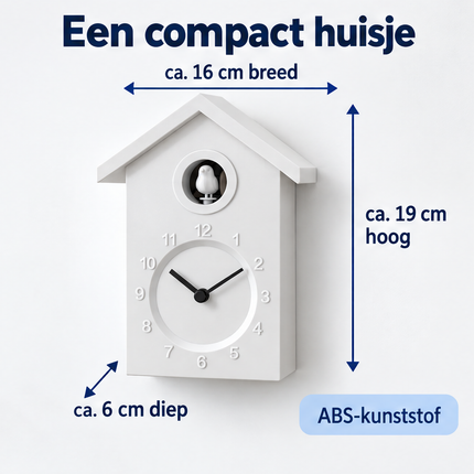 Cheqo® Koekoeksklok Modern - Wandklok - Minimalistische Koekoeksklok - Cuckoo Clock - Cuckoo Klok - Koekoeksklok Wit - Klok - Koekoeksklok voor Kinderen - Koekoeksklok voor Woonkamer - Koekkoeksklok - Vogelklok — infographic 4