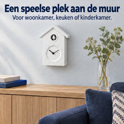 Cheqo® Koekoeksklok Modern - Wandklok - Minimalistische Koekoeksklok - Cuckoo Clock - Cuckoo Klok - Koekoeksklok Wit - Klok - Koekoeksklok voor Kinderen - Koekoeksklok voor Woonkamer - Koekkoeksklok - Vogelklok — infographic 5