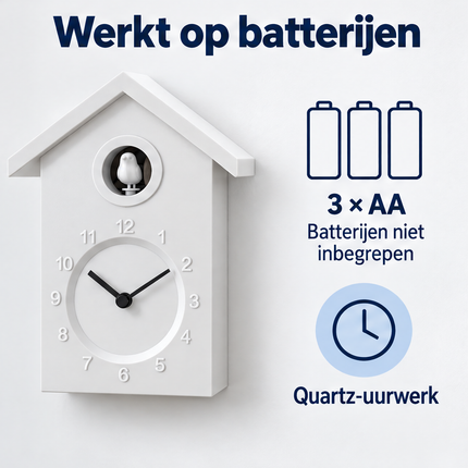 Cheqo® Koekoeksklok Modern - Wandklok - Minimalistische Koekoeksklok - Cuckoo Clock - Cuckoo Klok - Koekoeksklok Wit - Klok - Koekoeksklok voor Kinderen - Koekoeksklok voor Woonkamer - Koekkoeksklok - Vogelklok — infographic 6