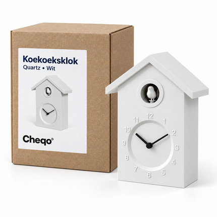 Cheqo® Koekoeksklok Modern - Wandklok - Minimalistische Koekoeksklok - Cuckoo Clock - Cuckoo Klok - Koekoeksklok Wit - Klok - Koekoeksklok voor Kinderen - Koekoeksklok voor Woonkamer - Koekkoeksklok - Vogelklok — Cheqo verpakkingsconcept