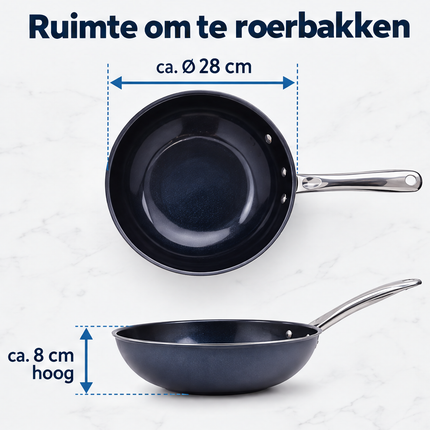 Cheqo® Wokpan 28 cm - Wokpan Inductie - Anti-aanbak Wokpan - Keramische Wokpan - Wokpan met Diamant Coating - Wokpan voor Alle Warmtebronnen - PFAS-vrije Wokpan - Roerbakpan - Wok - Wokpan met RVS Handvat - Ovenbestendige Wokpan - Diamond Wok — infographic 3
