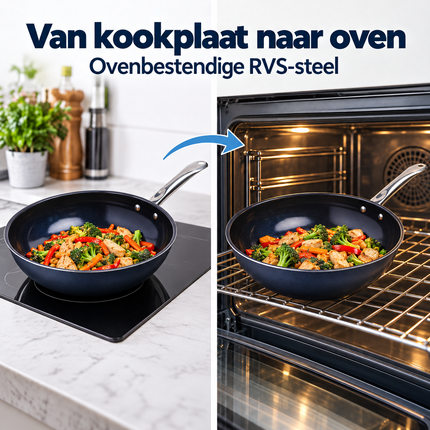 Cheqo® Wokpan 28 cm - Wokpan Inductie - Anti-aanbak Wokpan - Keramische Wokpan - Wokpan met Diamant Coating - Wokpan voor Alle Warmtebronnen - PFAS-vrije Wokpan - Roerbakpan - Wok - Wokpan met RVS Handvat - Ovenbestendige Wokpan - Diamond Wok — infographic 5