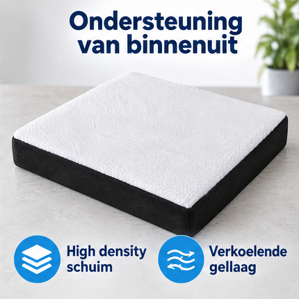 Cheqo® Orthopedisch Zitkussen - Ergonomisch Stoelkussen - Verkoelend Gelkussen met Cooling Gel - Stuitkussen voor Bureaustoel - voor Auto en Rolstoel - Antislip Comfort Seat Cushion - Zitverhoger voor Kantoor en Lang Zitten Thuis — infographic 3