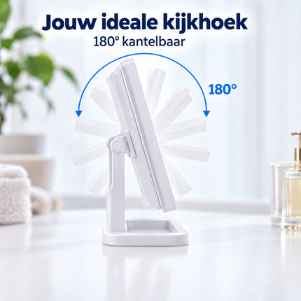Cheqo® Make-up Spiegel met LED Verlichting - Drieluik met Vergroting - Dimbaar - 180 Graden Draaibaar - Cosmeticaspiegel - Visagiespiegel - Staande Spiegel - Opmaakspiegel - Tafelspiegel - Opvouwbare Vergrootspiegel - Wit — infographic 4