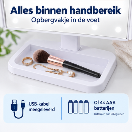 Cheqo® Make-up Spiegel met LED Verlichting - Drieluik met Vergroting - Dimbaar - 180 Graden Draaibaar - Cosmeticaspiegel - Visagiespiegel - Staande Spiegel - Opmaakspiegel - Tafelspiegel - Opvouwbare Vergrootspiegel - Wit — infographic 6