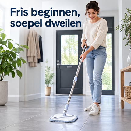 Cheqo® Spin Mop - Draaibare Mop - Vloerwisser - Vloermop met Steel - 360 Graden Draaibare Mopkop - Microvezel Mop - Roterende Dweil - Zwabber - Vloerdweil voor Harde Vloeren - Mop met RVS Steel — infographic 1