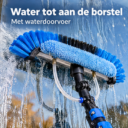 Cheqo® Telescopische Wasborstel - Telescoopsteel met Borstel en Waterdoorvoer - Ramenwasser Telescopisch - Glazenwasser Set - Zonnepanelen Reiniger - Waterborstel - Uitschuifbare Steel met Zeepdispenser - voor Ramen Wassen en Auto — infographic 4