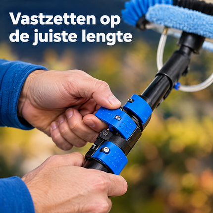 Cheqo® Telescopische Wasborstel - Telescoopsteel met Borstel en Waterdoorvoer - Ramenwasser Telescopisch - Glazenwasser Set - Zonnepanelen Reiniger - Waterborstel - Uitschuifbare Steel met Zeepdispenser - voor Ramen Wassen en Auto — infographic 6