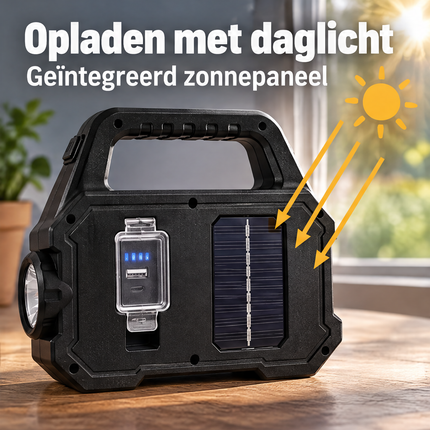 Cheqo® Solar Werklamp - Oplaadbare Werklamp - Solar Zaklamp met COB LED Lamp - Campinglamp - Powerbank - Solar Bouwlamp - Noodlamp - Looplamp - Schijnwerper - Buitenverlichting - Werkplaatslamp - USB Oplaadbaar — infographic 2