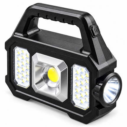 Cheqo® Solar Werklamp - Oplaadbare Werklamp - Solar Zaklamp met COB LED Lamp - Campinglamp - Powerbank - Solar Bouwlamp - Noodlamp - Looplamp - Schijnwerper - Buitenverlichting - Werkplaatslamp - USB Oplaadbaar — hoofdbeeld