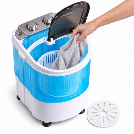 Cheqo® Mini Wasmachine met Centrifuge - Camping Wasmachine - Kleine Wasmachine - Draagbare Wasmachine - Compacte Wasmachine - Caravan Wasmachine - Camper Wasmachine - Studenten Wasmachine - Bovenlader Wasmachine - Wasmachine voor Kleine Ruimtes — hoofdbeeld