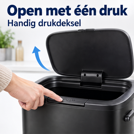 Cheqo® Prullenbak 60 Liter - Push Prullenbak met Drukdeksel - Zwart — infographic 1