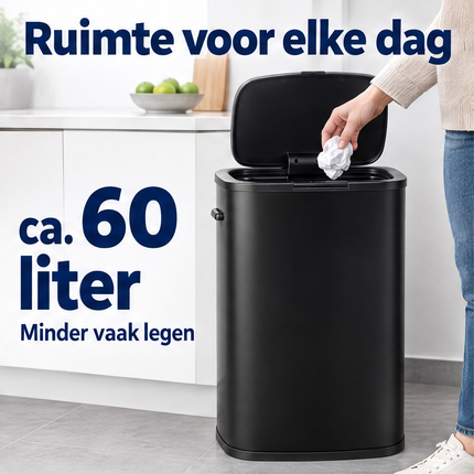 Cheqo® Prullenbak 60 Liter - Push Prullenbak met Drukdeksel - Zwart — infographic 2