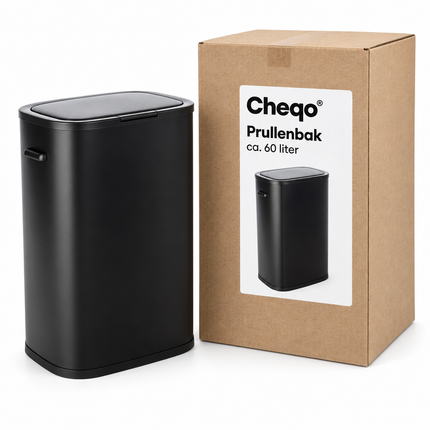 Cheqo® Prullenbak 60 Liter - Push Prullenbak met Drukdeksel - Zwart — Cheqo verpakkingsconcept